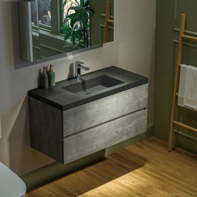Ensemble de meuble-lavabo mural flottant gris avec comptoir en quartz 48 po WOODBRIDGE