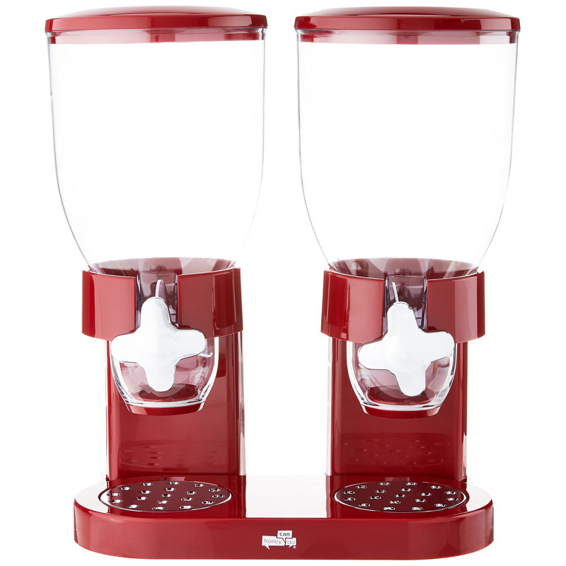 Red and Clear Double Dry Food Dispenser with Portion Control