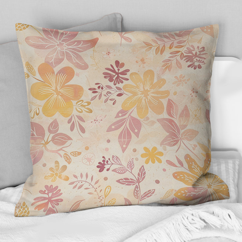 Jaune, jaune, orange, boho, pastel, fleurs du paradis IV - coussin bohème, H 16 po x l 16 po, Carrée