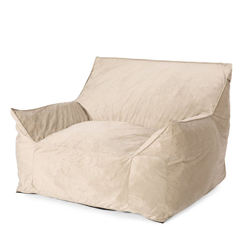 Taupe Armrest Bean Bag Chair - Modern Comfy Seating. Removable Covers With Zipper. Foam Filled. 30 In Height, 53 Lb W, Beige