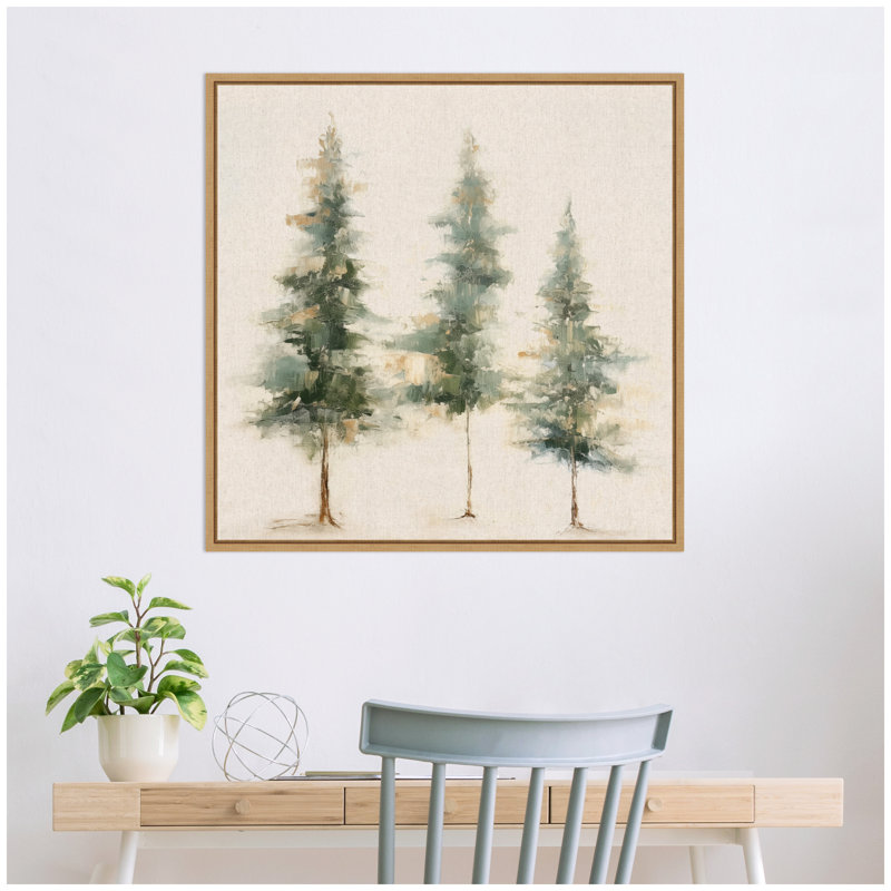 «Abstract Forest Evergreen Trees on Neutral Linen» par The Creative Bunch Studio, reproduction d'art sur toile encadrée