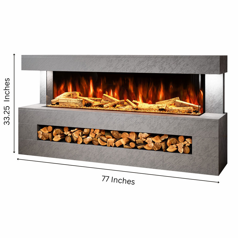 Davinci Stone Effect Freestanding Electric Fireplace Suite | 1500mm 3-sided Led Electric Fire with Panoramic Flame | Remote & App Control | Led Side Light