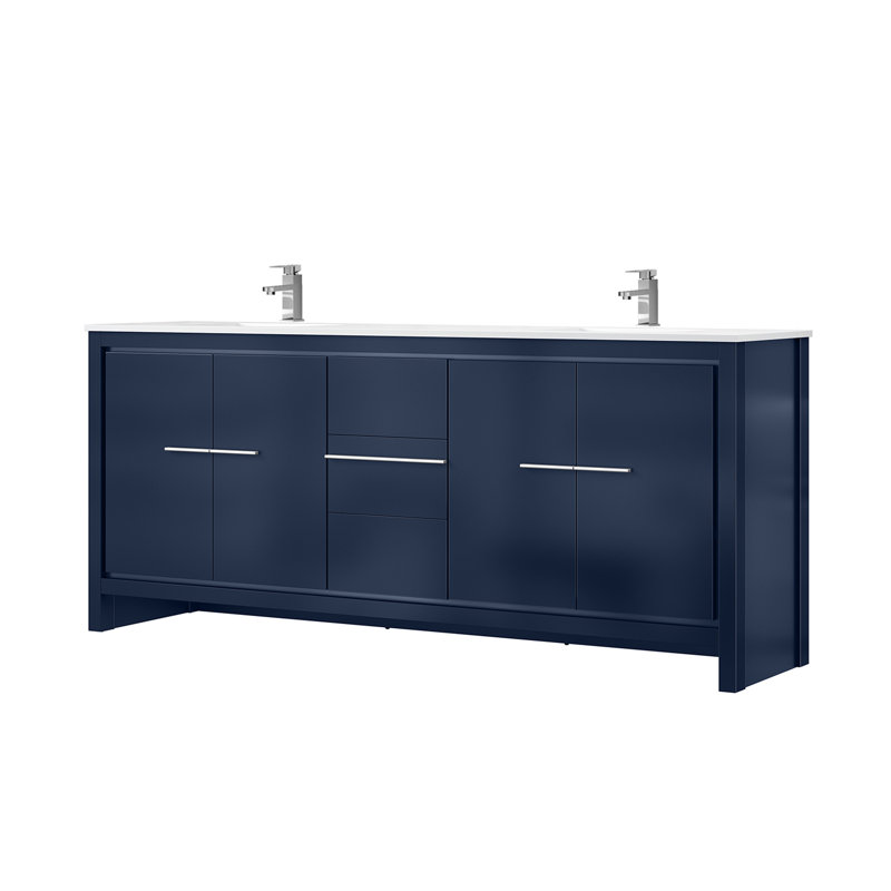 Lafarre 80 in W x 20 in D Double Bath Vanity and Faucet Set, Navy Blue, White Quartz