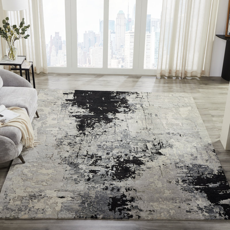Solaris Obsidian Mist Hand-Knotted Wool Area Rug, Rectangle 8' x 10'
