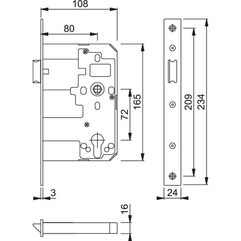 Stainless Steel Latch, Silver, 16.5cm H x 1.6cm W x 10.8cm D