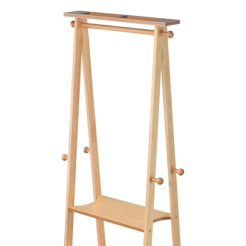 59" Tall Standing Garment / Coat Rack, Natural Finish