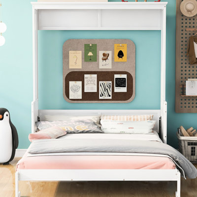 Queen Size Bed With Shelf, White - Increases Bedroom Organization And Style Practical Functional Convenient Utility Desk Storage Shelf