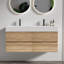 Meuble-lavabo mural de 48 po de dimension Mid-Century, lavabo une pièce, poignée dissimulée, laque E0 pour meuble-lavabo résistant à l'eau avec lavabo à quartz blanc, tiroirs doubles flottants,-629400655
