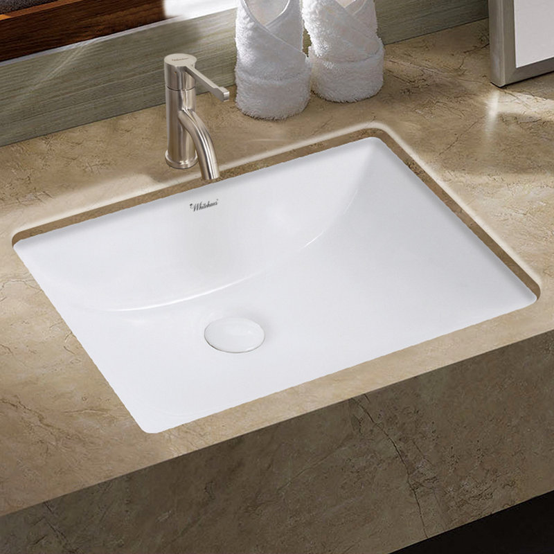 Lavabo de salle de bain rectangulaire en porcelaine blanche avec trop-plein 14,75 po Whitehaus