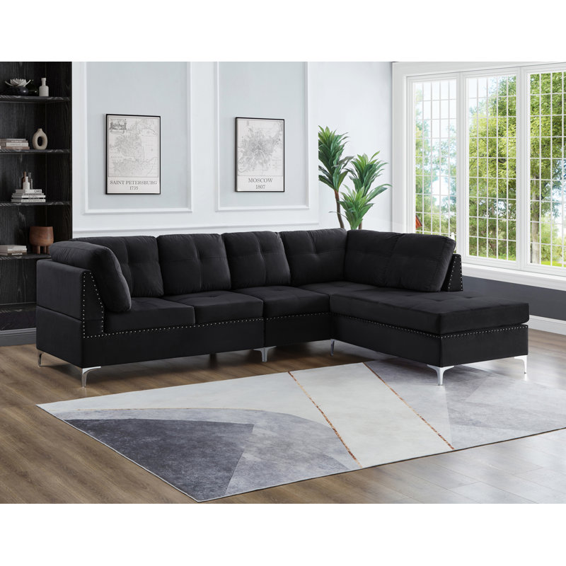Canapé modulaire en velours, Velours noir