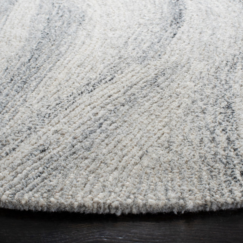 Tapis ivoire / gris en laine touffeté à la main Radabaugh, Rond 6 pi