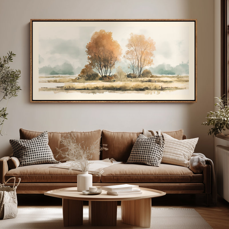 «Autumn Meadow Trees Scene», art mural, Naturel, H 30 po x l 60 po