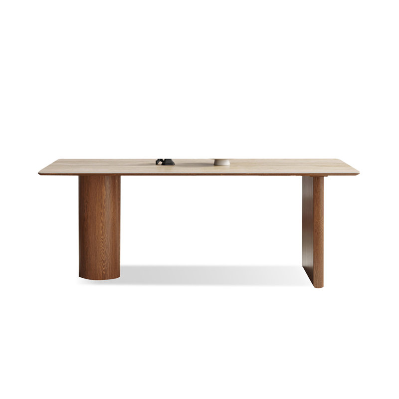 White Rectangular Stone with Solid wood Dining Table For Dining Room/Kitchen, 29.53"H x 70.87"L x 31.5"W