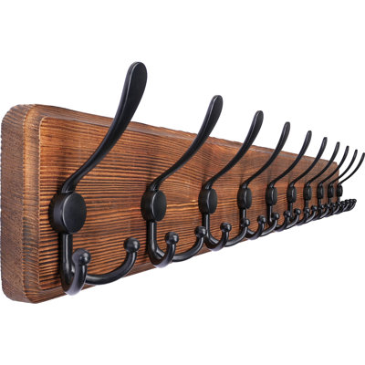 Rustic Coat Rack Wall Mount, 10 Hooks, 38.6'' Long, Solid Wood,Brown