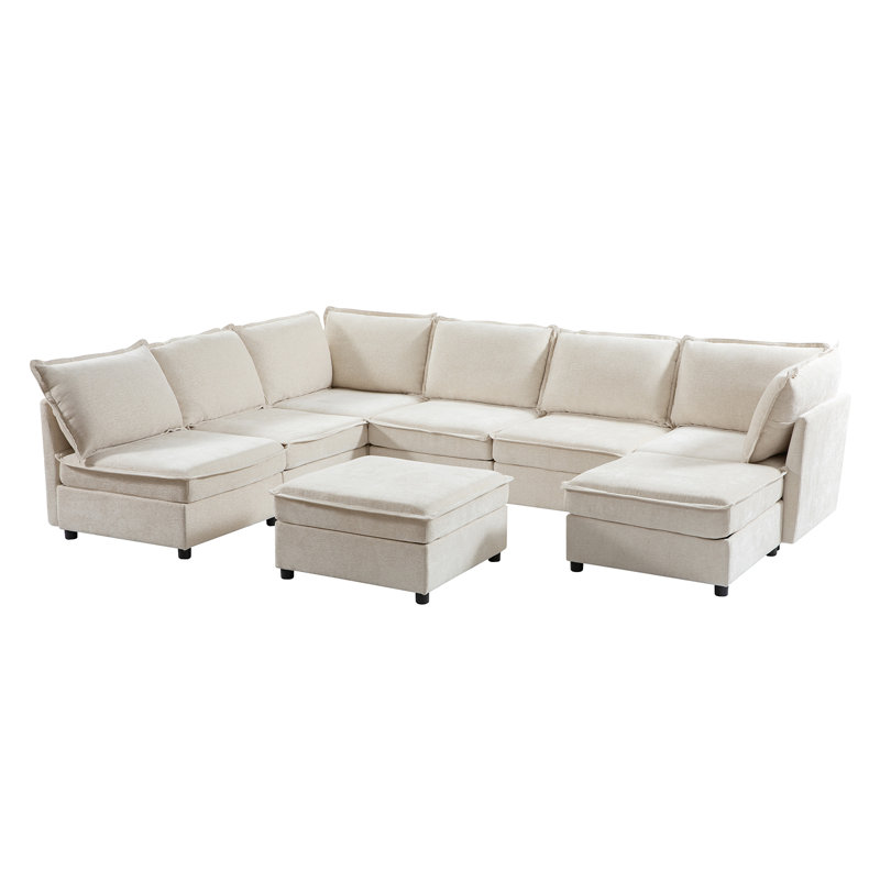 Talani Modern 8 Seater Slipcovered Corner Sofa with Hidden Storage, Beige