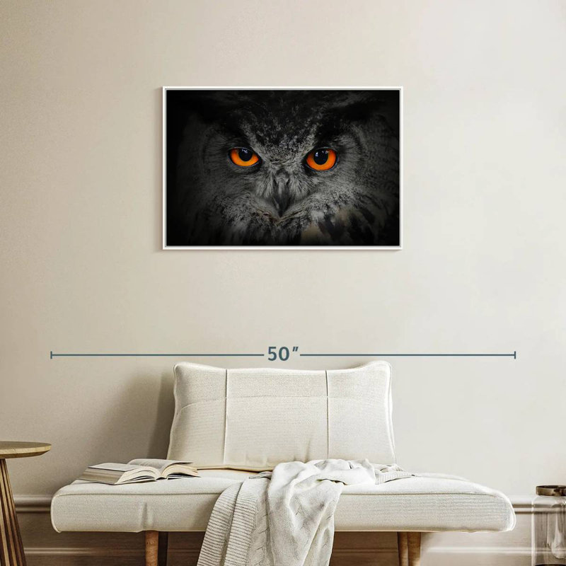 Hibou gris envoûtant, Cadre flottant blanc, 31 po x 21 po