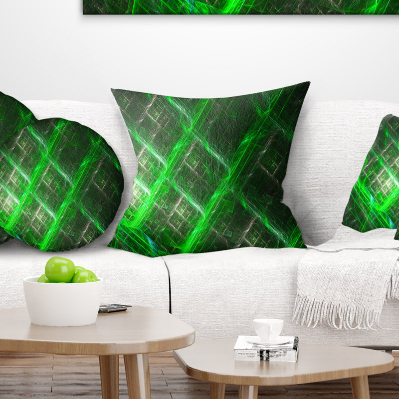 Grille en métal abstrait - coussin à imprimé abstrait, 16 po x 1 po, Coussin décoratif, Vert