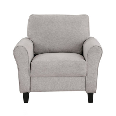 Modern Textured Fabric Upholstered Chair With Rounded Arms And Attached Cushions For Transitional Living Rooms