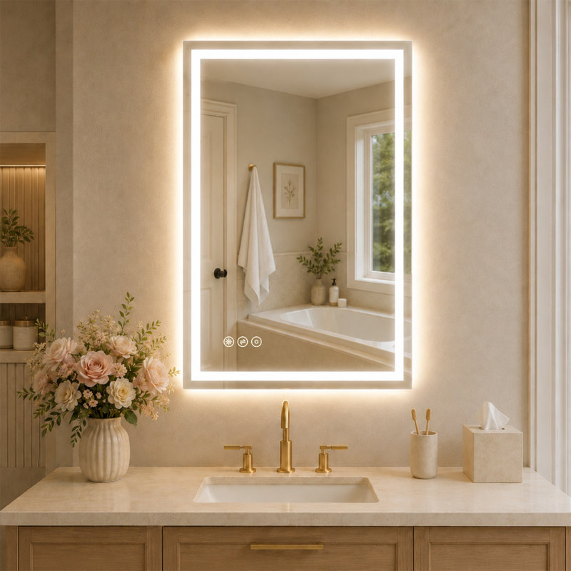TMMV 24" W x 36" H Frameless LED Light Anti-Fog Wall Bathroom Vanity Mirror In Polished Crystal, 24" W x 36" H