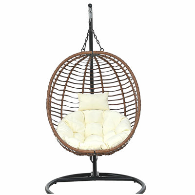 U_Style Single Person Folding Egg Chair with Stand, Hanging Egg Chair Indoor Outdoor, Wicker Hammock Swing Chair with Adjustable Anti-Slip Feet,Suitable for Balcony, Bedroom,Garden