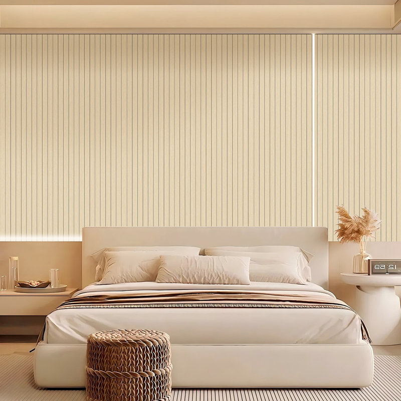 Panneau de papier peint texturé auto-adhésif à lattes beige L 9 pi x l 24 po, couvre 17 pieds carrés, Beige