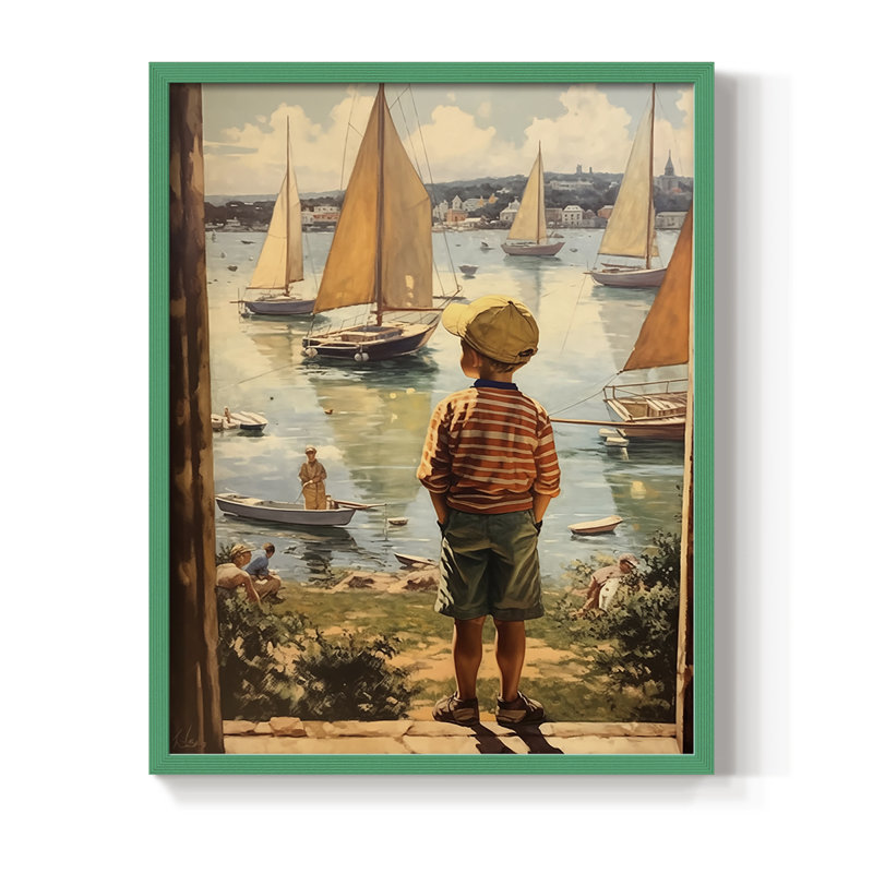 NAUTICAL Series DCIV, reproduction encadrée - bois massif, Vert, H 11 po x l 9 po