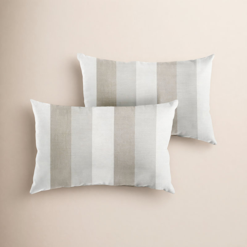 New Sunbrella 2023 Striped Sunbrella® Outdoor Reversible Throw Pillow, Brown/Gray, 12'' x 18''