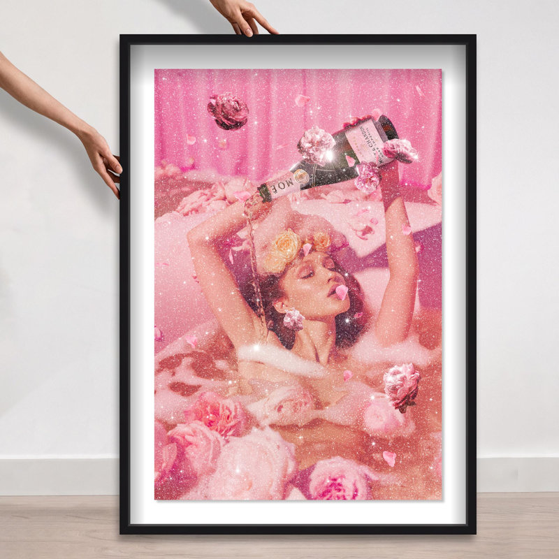Oliver Gal Rose Champagne Bath Fashion and Glam - Diamond Dust Framed Shadowbox Art, 46.5" H x 31.5" W, Black