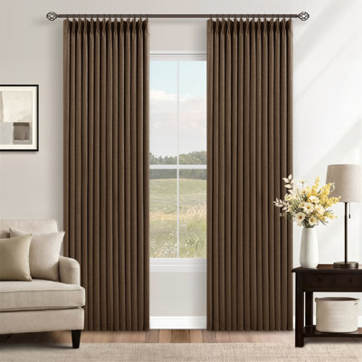 100% Blackout Thermal Memory Trained Pinch Pleated Farmhouse linen curtain 2 panels 