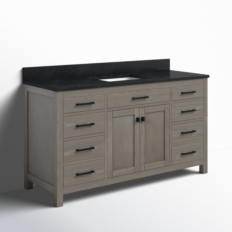 Meuble-lavabo simple 60 po Ajiya, Gris texturé, Calcaire bleu