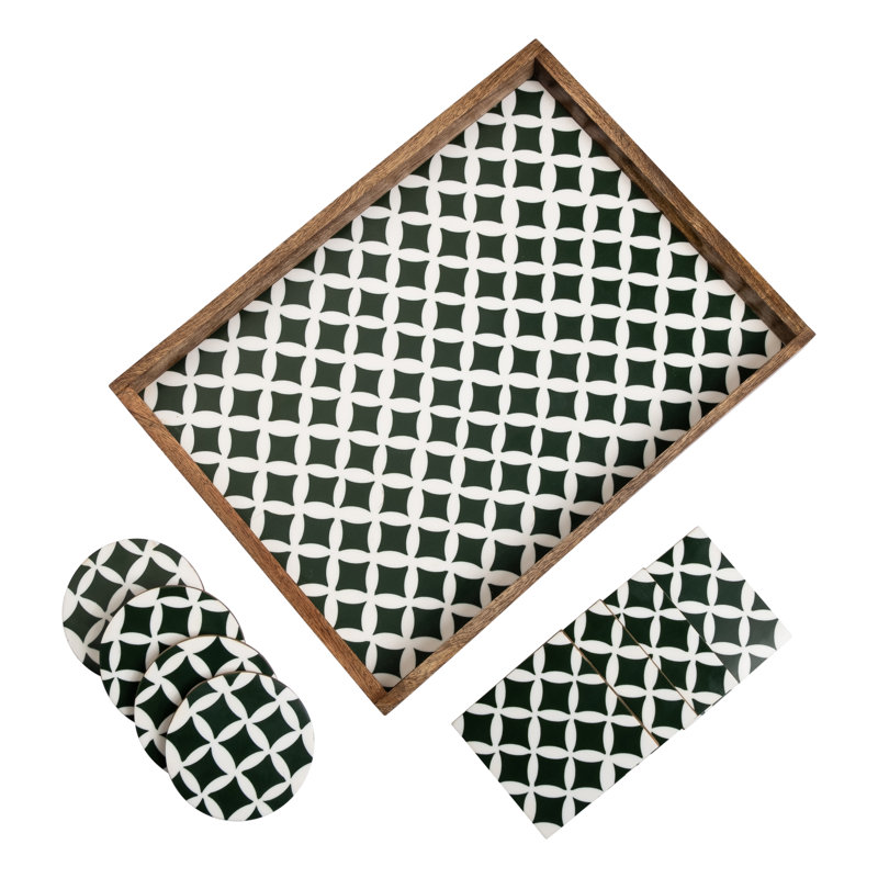 Amalgre Solid Wood Tray, White/Green
