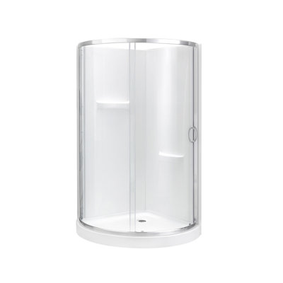 Ensemble de douche d'angle arrondi Breeze 40 po L x 40 po l x 77 po H, fini nickel satiné, porte coulissante transparente, parois et receveur
