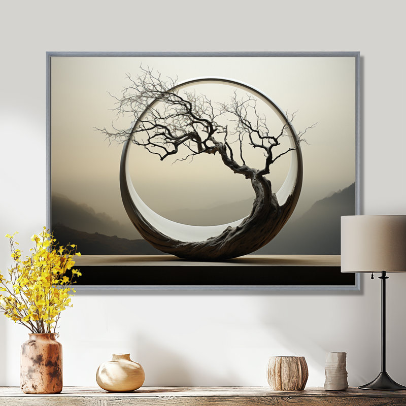 Reproduction sur toile «Bonsai», Japon, 34" H x 44" W, Encadrement argenté