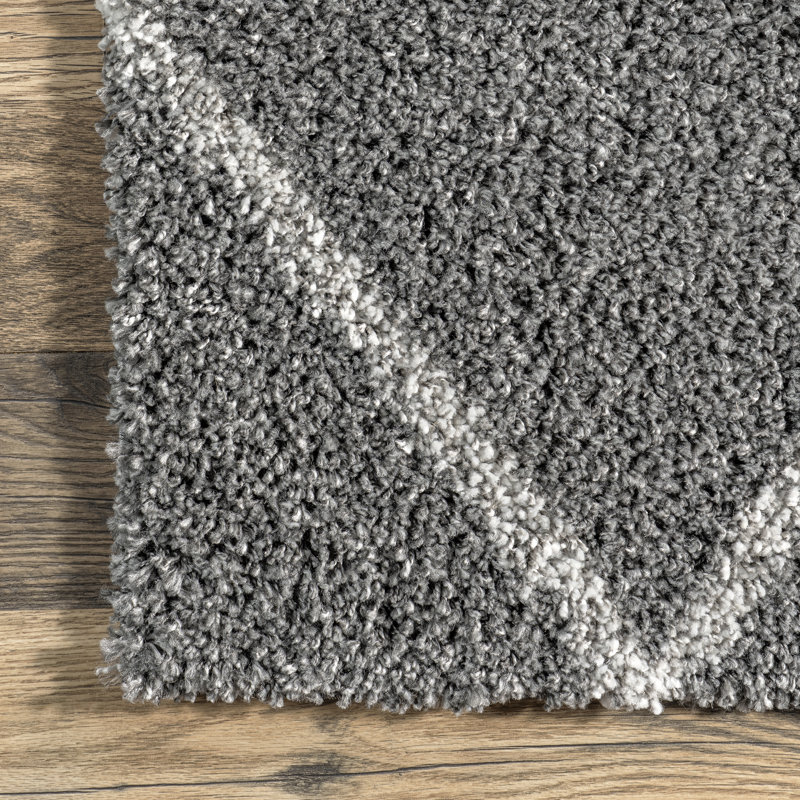 Tapis gris foncé à poil long à motif de treillis pour le salon, la chambre à coucher, la salle à manger, la chambre de bébé Callum, gris / ivoire