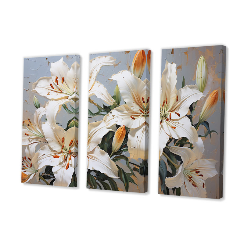 «Beige Lilies Simple Tranquility - Lilies», ensemble de reproduction d'art mural, H 32 po x l 48 po x P 1 po