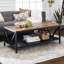 Table basse bicolore à cadre en V avec tablette de rangement inférieure-1767665938-1767665949