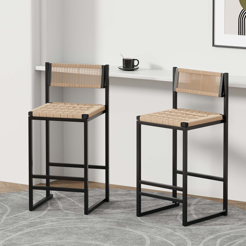 Ensemble de 2 tabourets de cuisine avec repose-pieds et tabouret de cuisine à hauteur de comptoir (style B noir et miel)