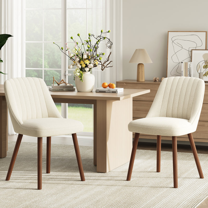 Modern Upholstered Dining Chairs with Solid Wood Legs, Beige