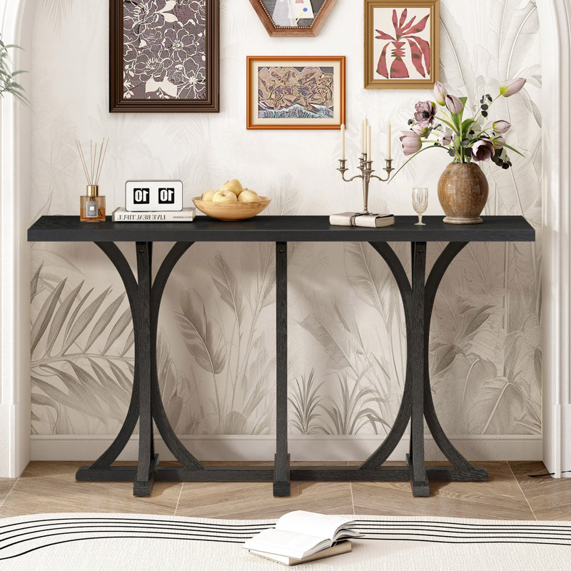 Thedrick 59.8'' Wooden Veneer Top Console Table, Black