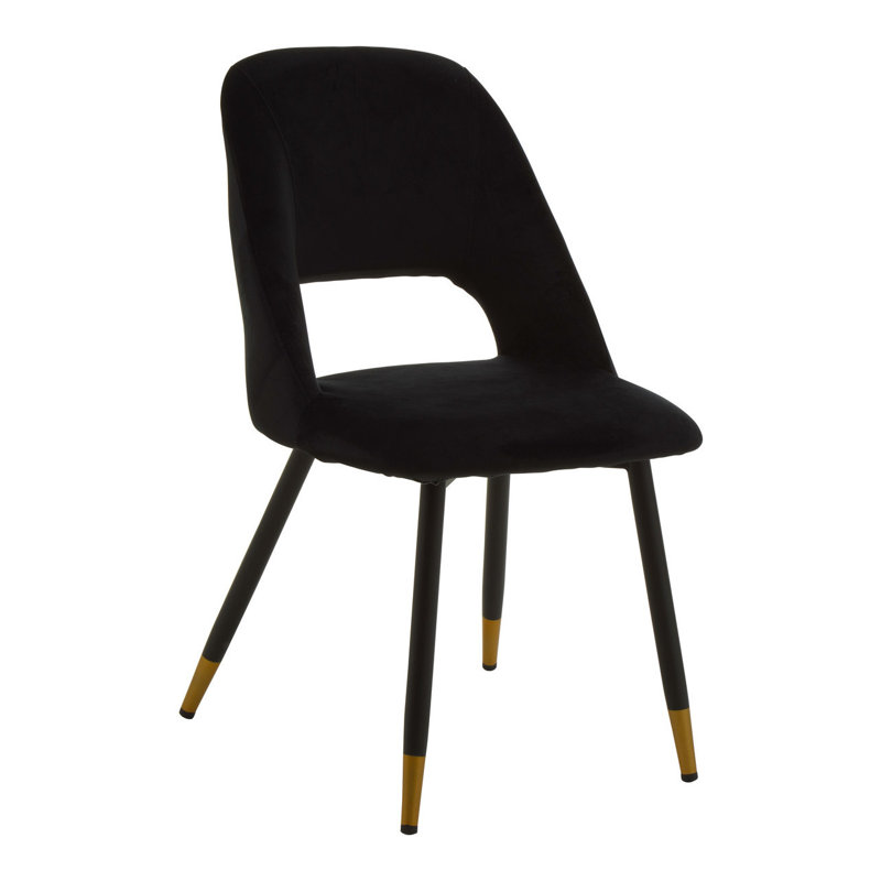 45cm H Velvet Upholstered Side Chair, Black, Black