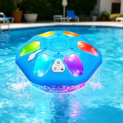 Fontaine de piscine flottante rechargeable améliorée - Spectacle de lumière avec ancre, grande fontaine de pompe à eau pour piscine hors terre et creusée (1pc avec lumière)