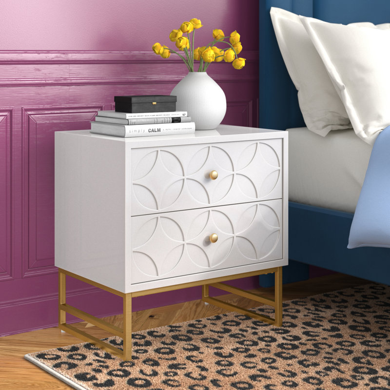 Keeya 23.5'' W Nightstand, Gold/White