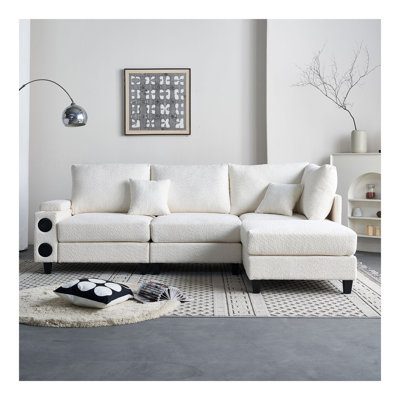 Canapé modulaire à assise profonde de 104 po x 65 po avec chargement sans fil, port de charge USB, haut-parleur Bluetooth, canapé modulaire à 4 places avec 2 coussins décoratifs, beige, idéal pour le salon