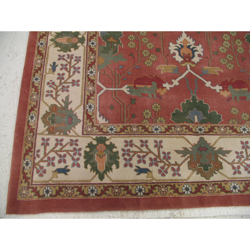 Oriental Hand-Knotted Wool Salmon/Green/Beige/Blue Area Rug, Rectangle 12'9" x 20'1"