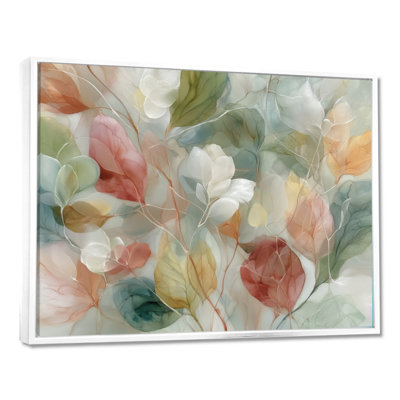 Soft Leaves In Hazy Watercolor - Plants Framed Prints, White Botanical Canvas Wall Art