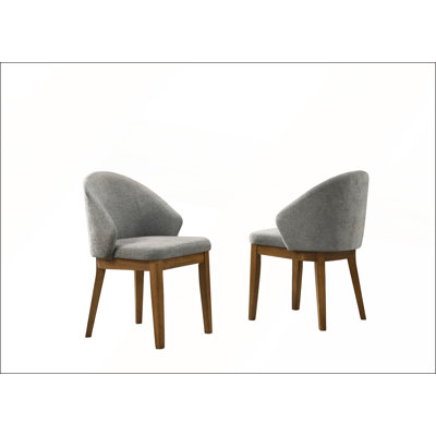 Andreo Set of 2 Barrel-Back Upholstered Dining Chairs, Light Gray Fabric with Walnut Finish Wooden Legs – Modern Accent Kitchen  Dining Room Chairs