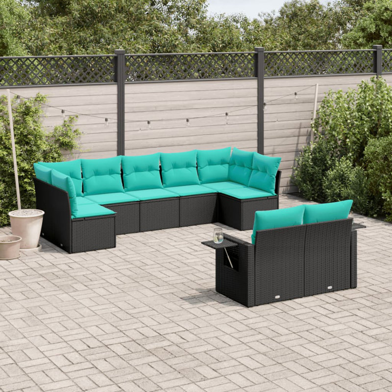  Ensemble de canapé de patio 9 pièces avec coussins en rotin de polyester noir