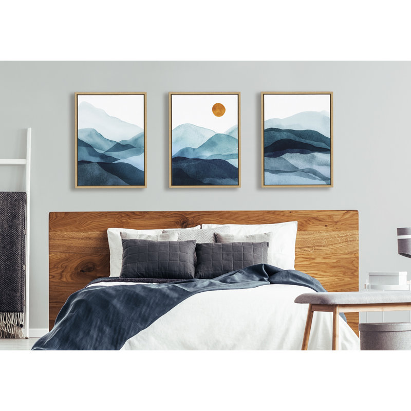"Blue Mountain Range" par Amy Lighthall, ensemble d'art mural sur toile encadrée, Naturel