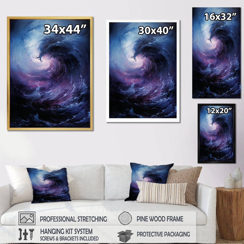Ishaanvi - tempête tourbillonnante - impression, H 32 po x l 24 po x P 1 po, Cadre flottant doré