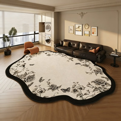 Tapis à motif floral rétro de luxe rétro, tapis de sol en velours de cristal avec une surface résistante aux égratignures, tapis irrégulier abstrait moderne pour le salon, la chambre à coucher et le vestibule